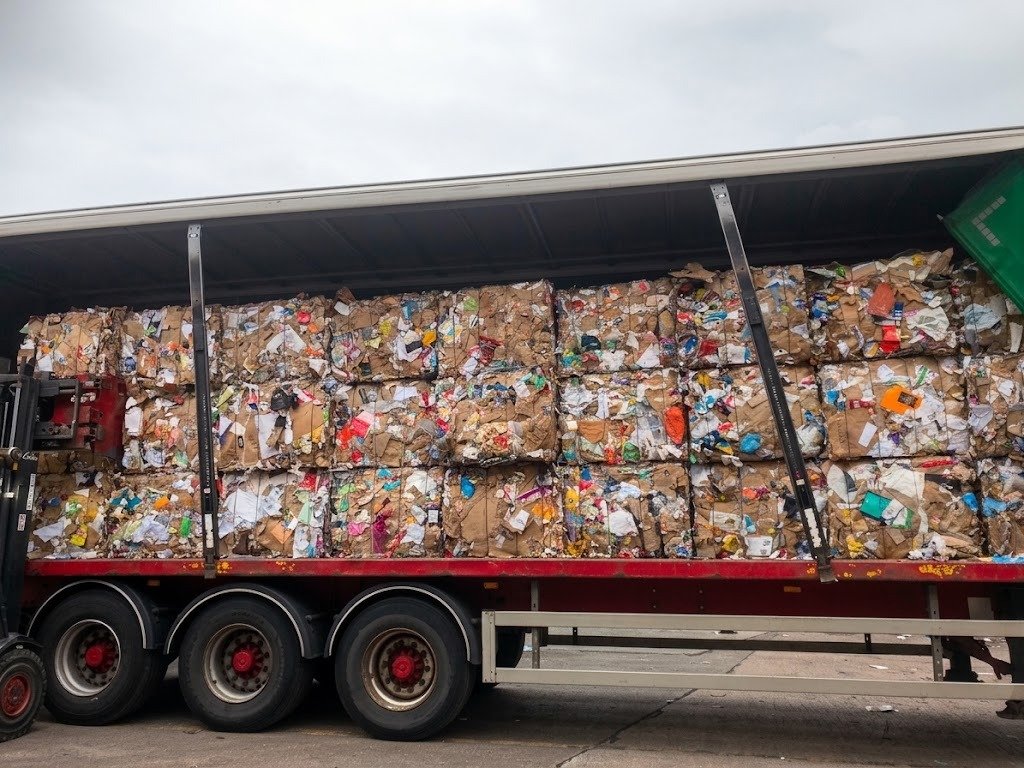 Baled paper and cardboard stored at the depot